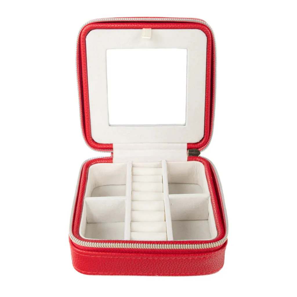 Pebbled Vegan Leather Personalized Travel Jewelry Case w/ Mirror