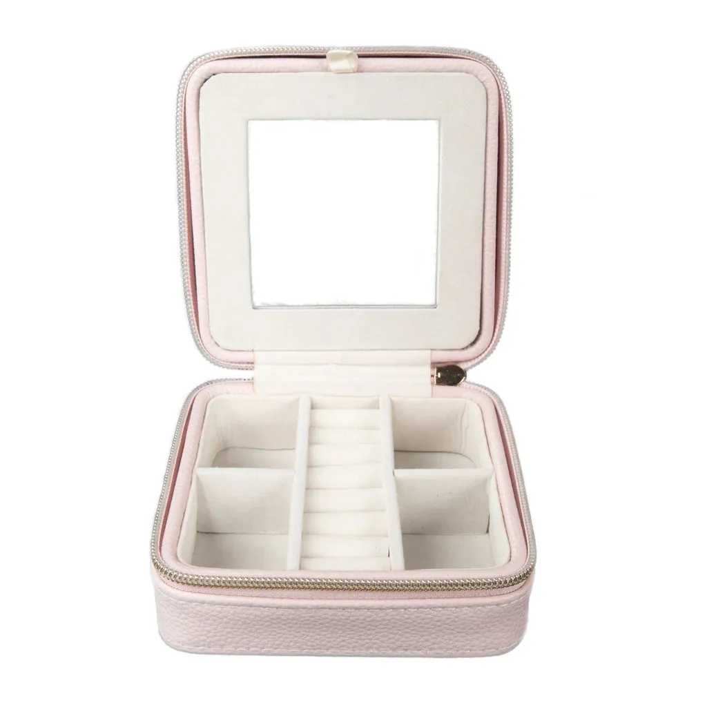 Pebbled Vegan Leather Personalized Travel Jewelry Case w/ Mirror