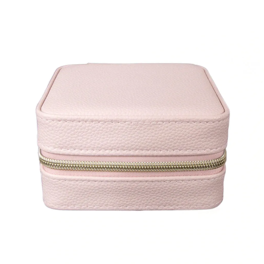 Pebbled Vegan Leather Personalized Travel Jewelry Case w/ Mirror