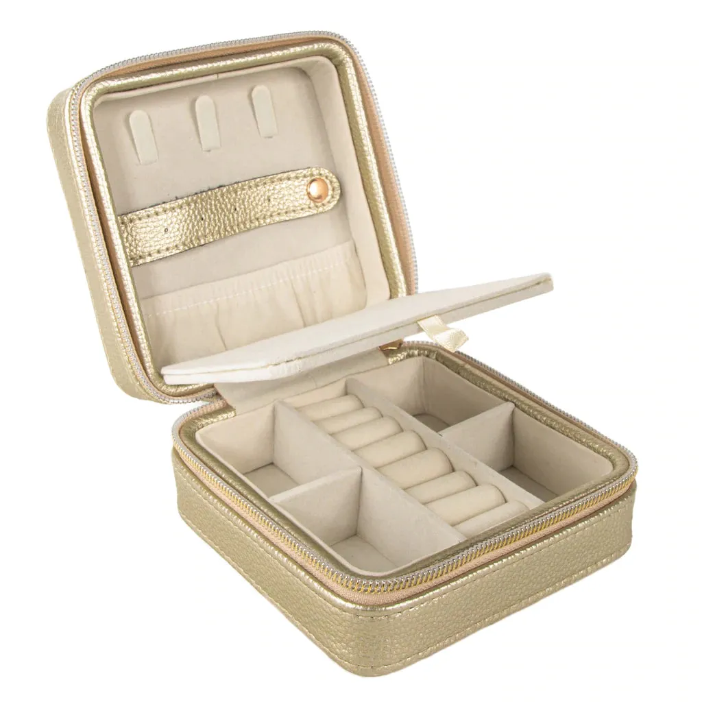 Pebbled Vegan Leather Personalized Travel Jewelry Case w/ Mirror