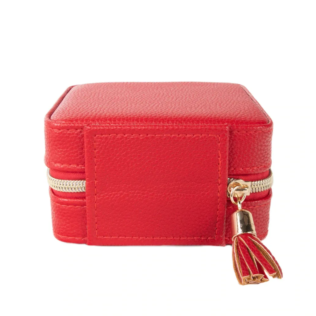 Pebbled Vegan Leather Personalized Travel Jewelry Case w/ Mirror