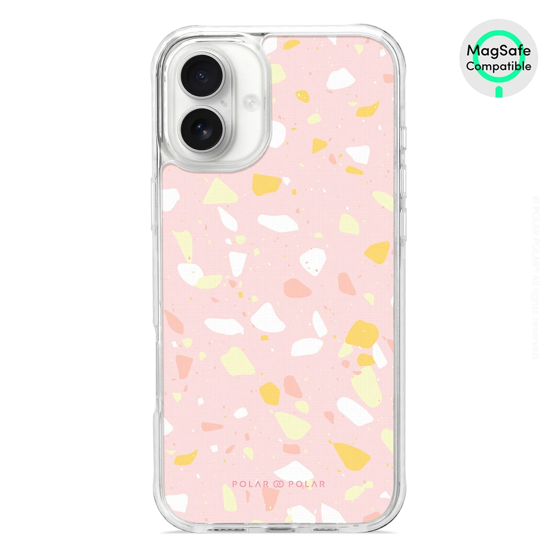 Pink Peony Terrazzo - iPhone 16 Plus Clear Bumper MagSafe Case