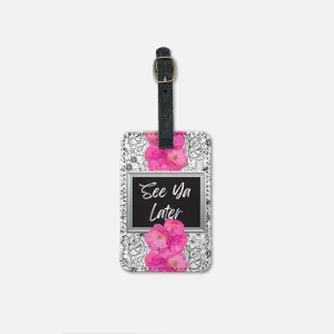 Pop of Pink Floral Luggage Tag w/Buckle