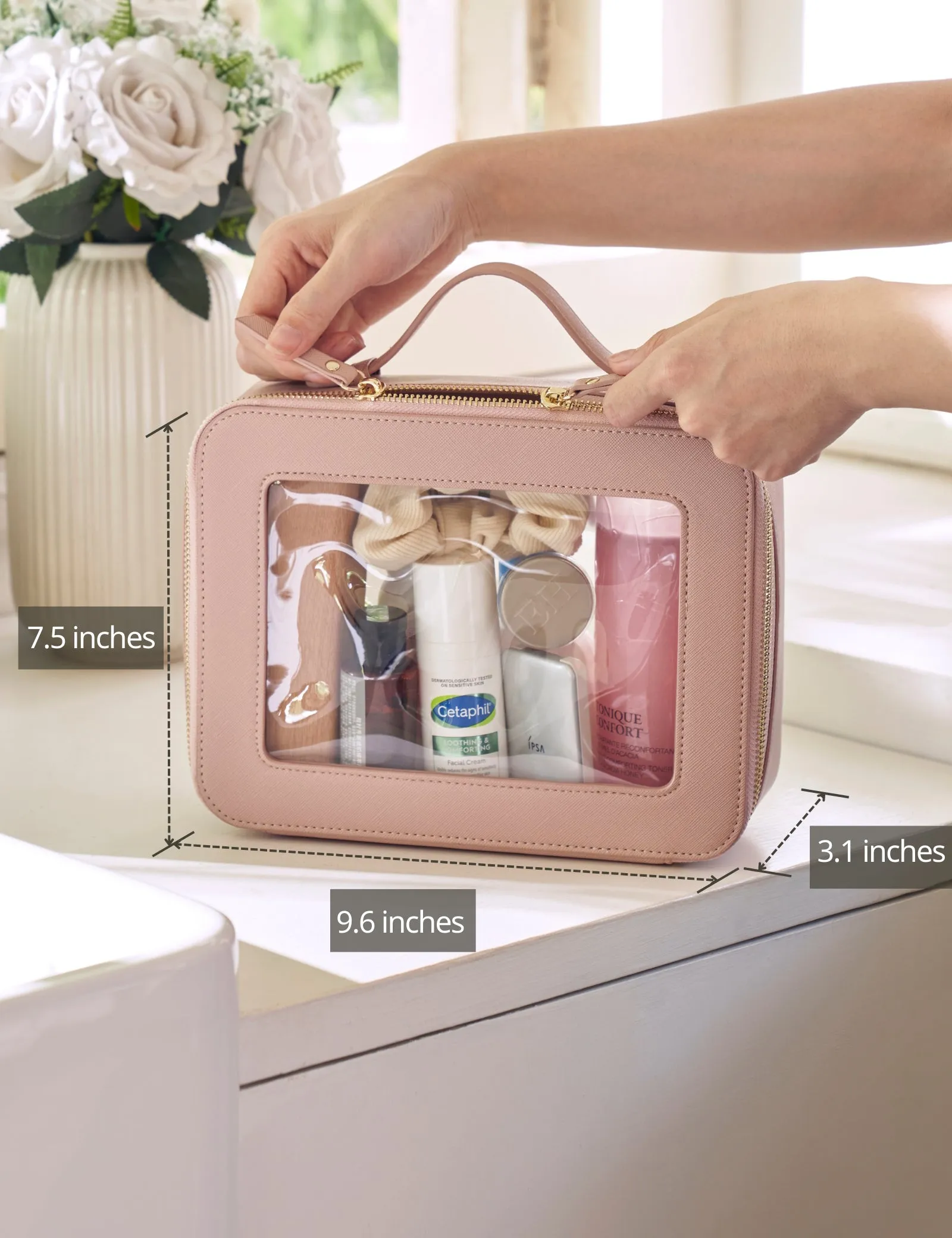 Popvibe Clear Makeup Bag, Large, Pink