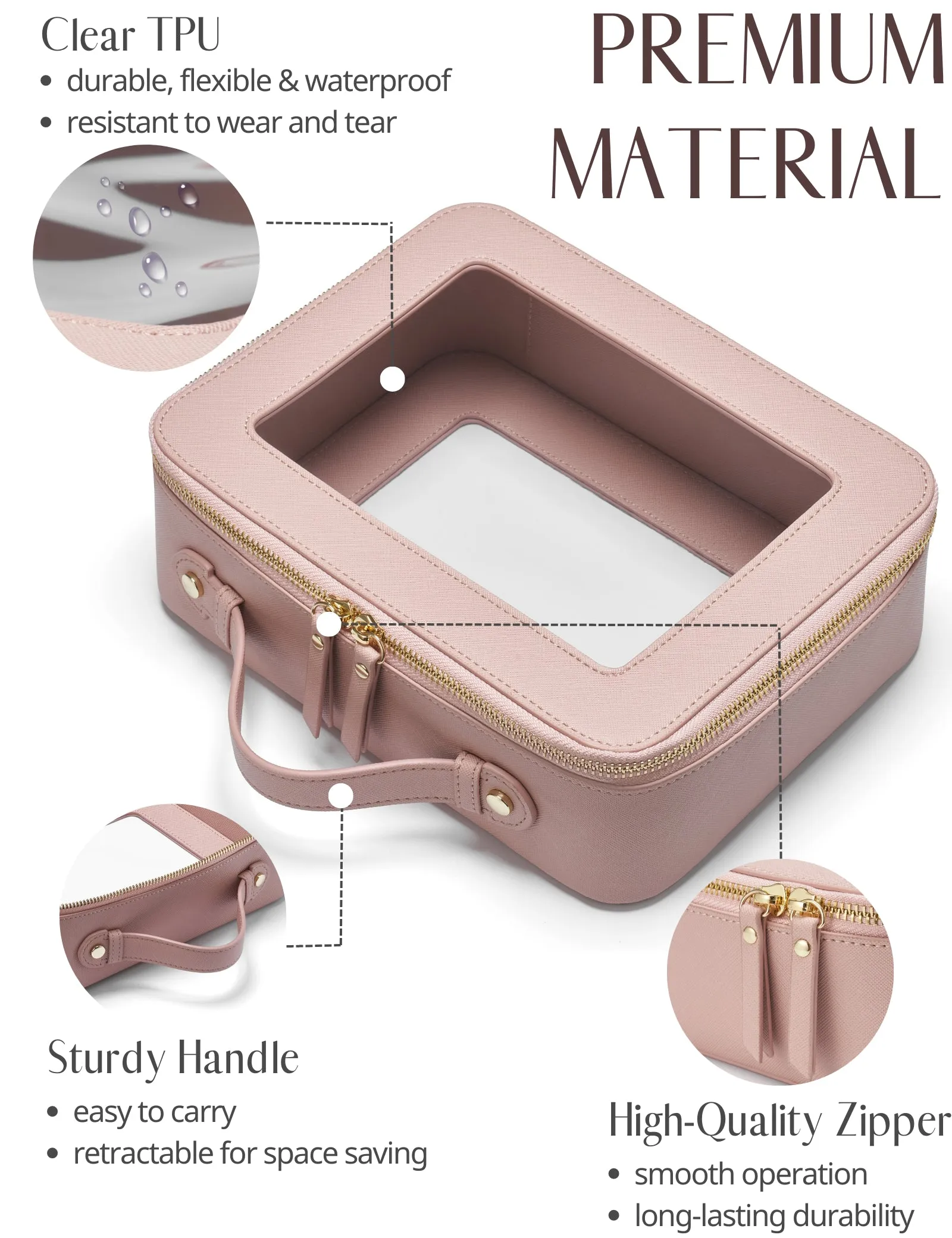 Popvibe Clear Makeup Bag, Large, Pink