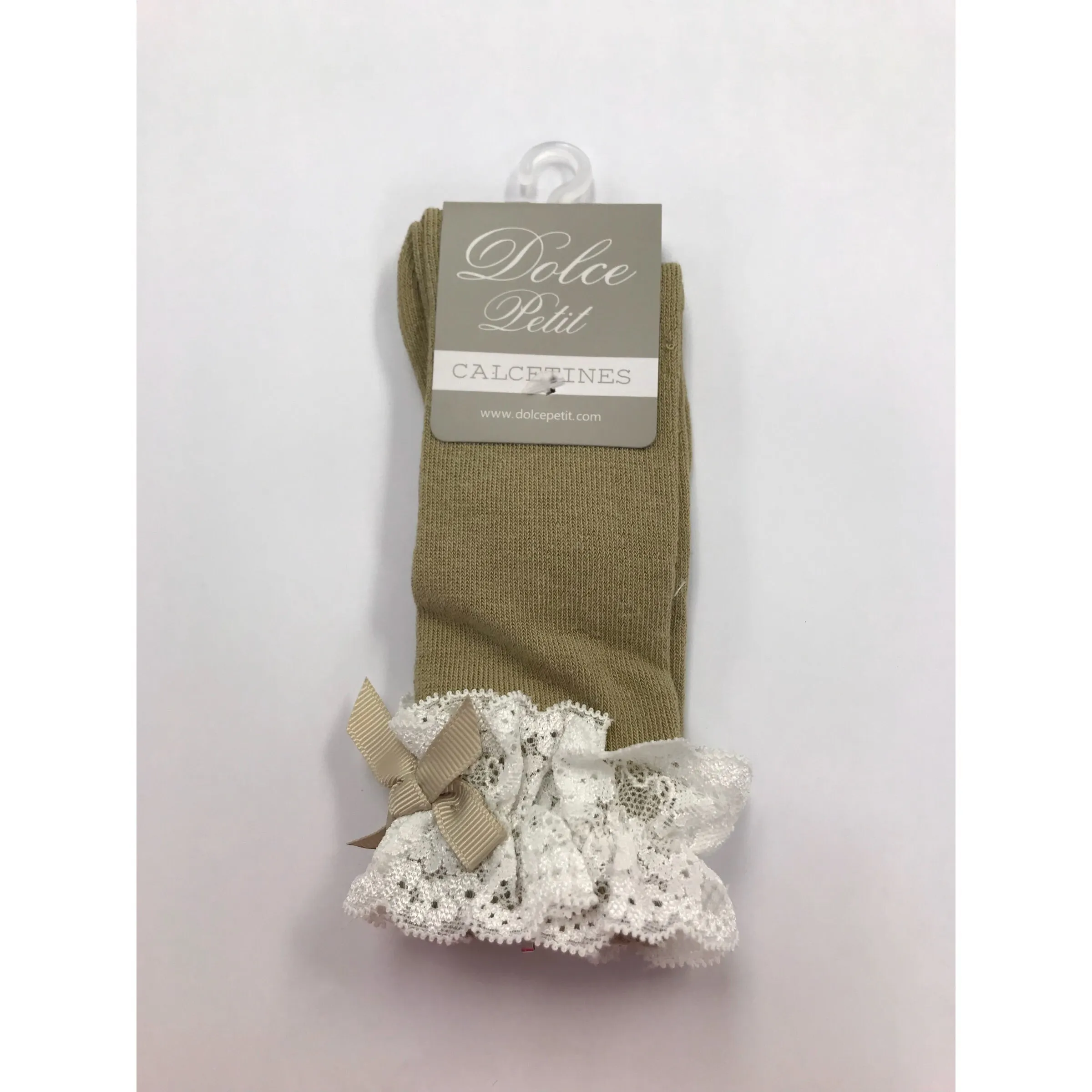 PRE-ORDER Dolce Petit Girls Camel Bow & Lace Knee High Socks 2503-C