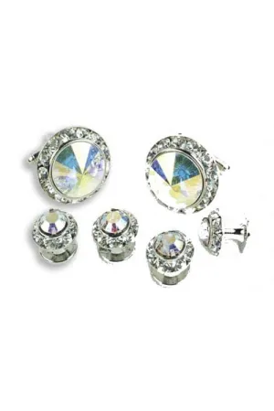 Prism Crystal Rhinestones Border Studs and Cufflinks Set