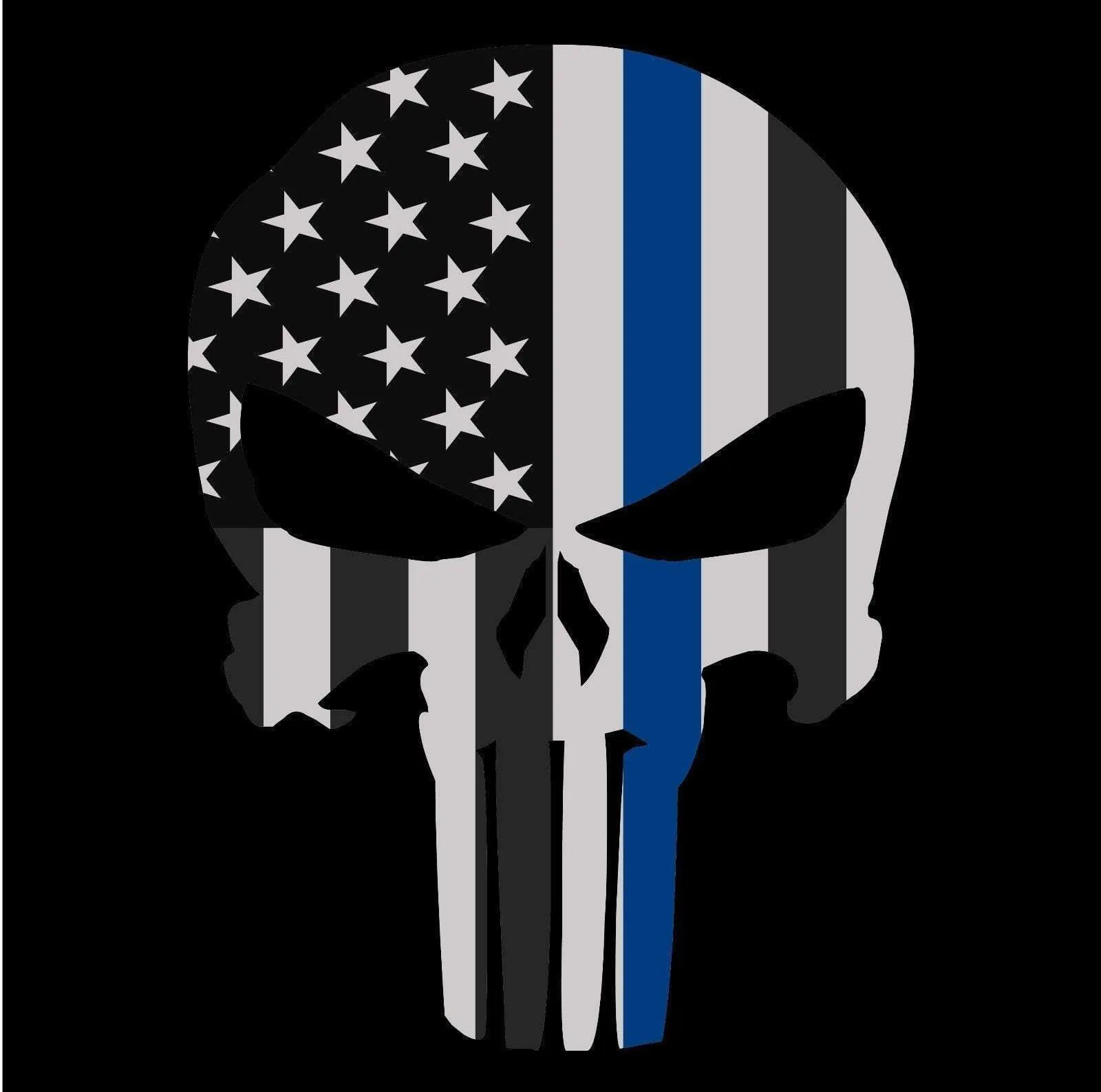 Punisher Thin Blue Line Sticker 2.5" X 4.5" Car & Laptop Decal