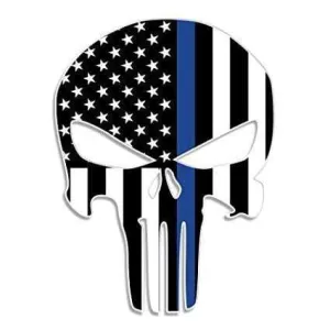 Punisher Thin Blue Line Sticker 2.5" X 4.5" Car & Laptop Decal