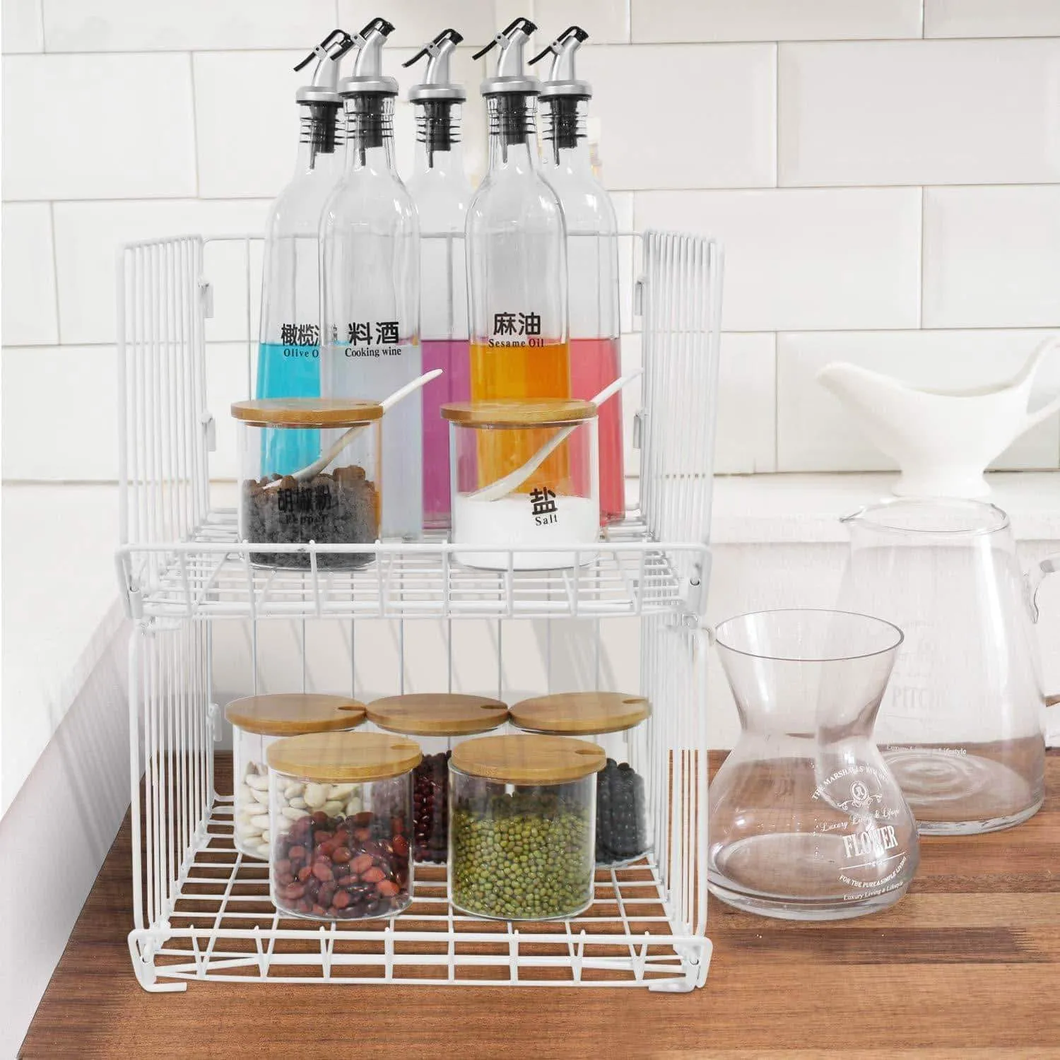 Pup joint Metal Wire Baskets, 3 Tiers Foldable Stackable Rolling Baskets Utility Shelf Unit Storage Organizer Bin with Wheels for Kitchen, Pantry, Closets, Bedrooms, Bathrooms