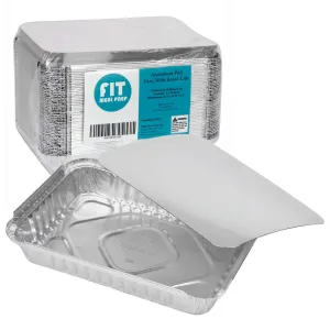 Rectangular 1.5 lb 24 oz 8.75 x 6.25 x 1.5 Disposable Aluminum Foil Pan Take Out Food Containers with Flat Board Lids, Hot Cold Freezer Oven Safe [50 Pack]