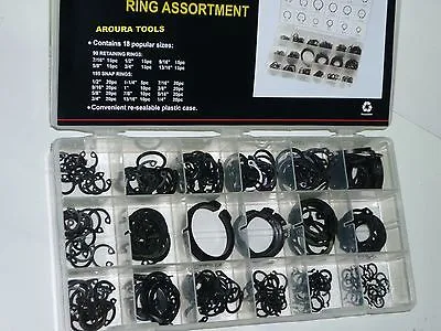 RETAINING RINGS ASSORTMENT KIT 285 pc IN PLASTIC STORAGE CASE- NEW