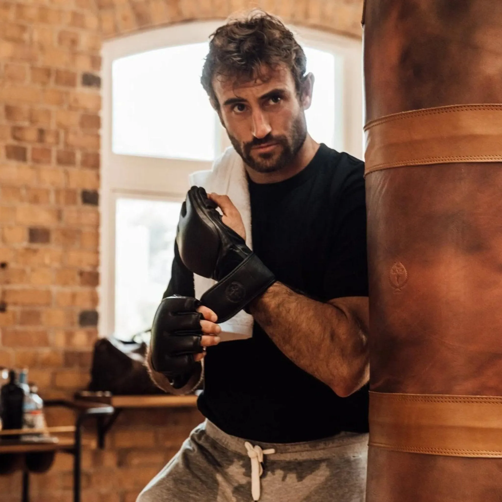 RETRO Heritage Brown Leather Heavy Punching Bag, Tan Trim (un-filled)