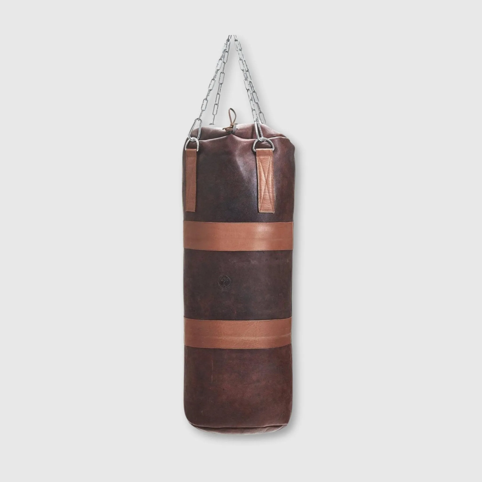 RETRO Heritage Brown Leather Heavy Punching Bag, Tan Trim (un-filled)