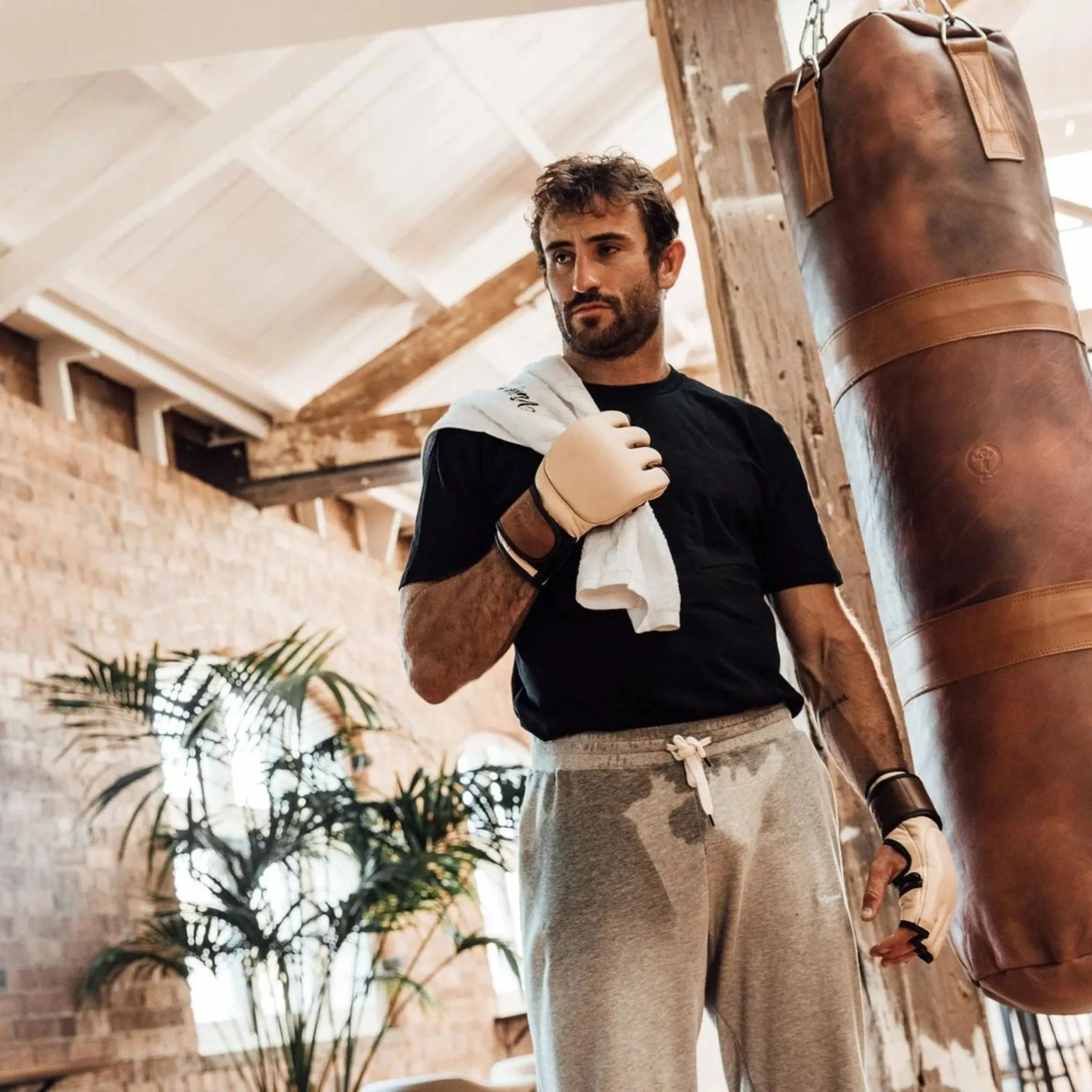 RETRO Heritage Brown Leather Heavy Punching Bag, Tan Trim (un-filled)