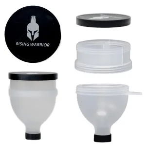 Rising Warrior Portable Supplement Water Bottle Funnel for Gym Powders, Protein Powder Holder BPA Free 150ml Three Compartment Pillbox Storage Pre/Post Workout Protein Powder Funnel