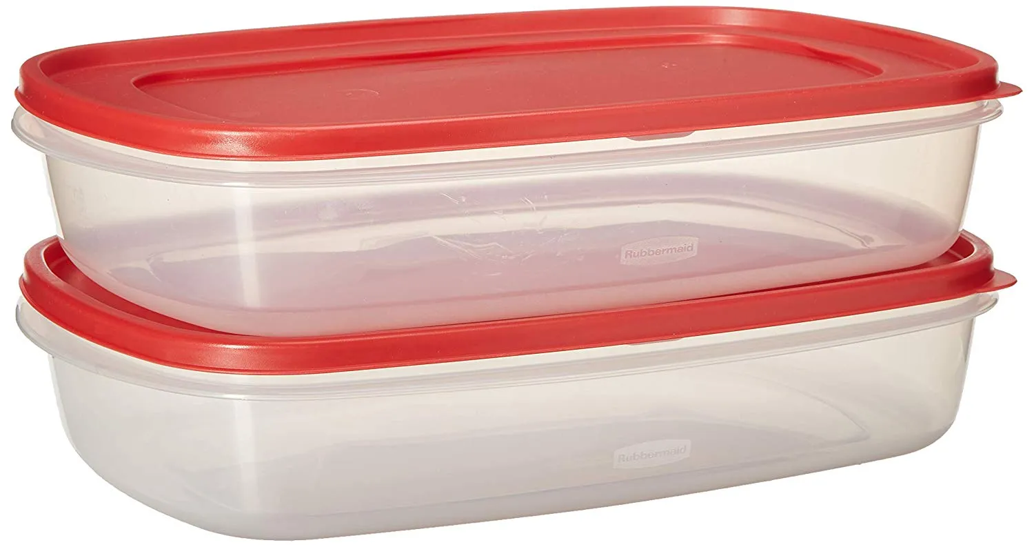Rubbermaid 669900233019 Easy Find Lid Square 1.5-Gallon Food Storage Container, Red 2-Pack, 24 Cup, Clear