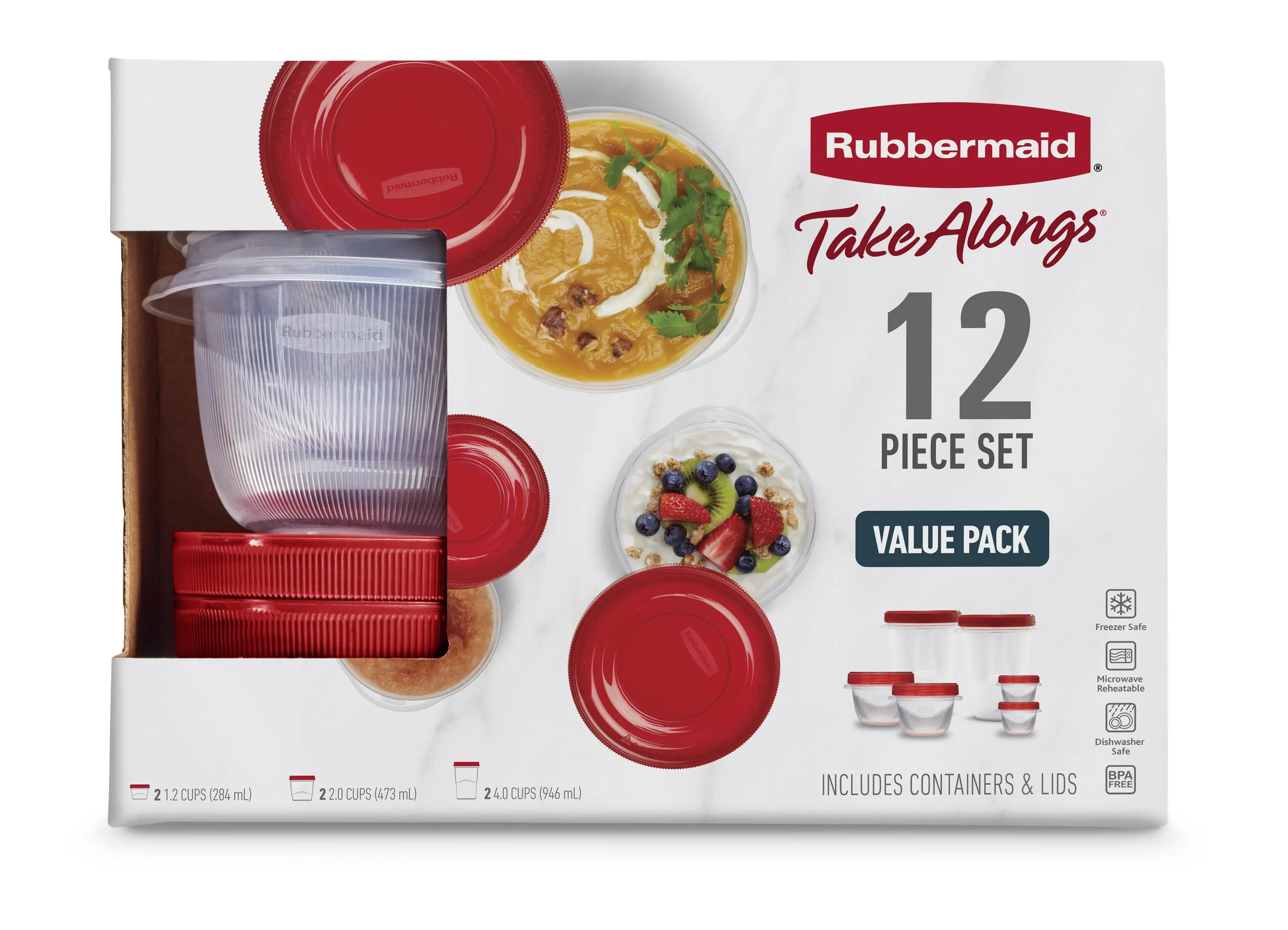 Rubbermaid Takealongs 12 Piece Food Storage Set, Red
