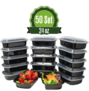 Safeware Meal Prep 1 Compartment Containers with Lids-24oz [50 Set] Ideal-Lunch Containers, Food Prep Containers, Food Storage Bento Box, Portion Control | Stackable | Microwave | Dishwasher | Freezer