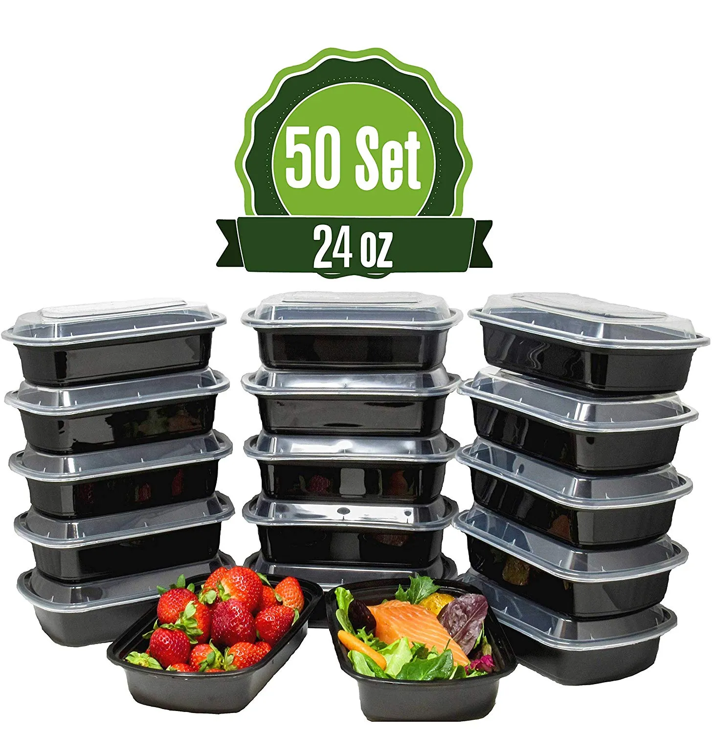 Safeware Meal Prep 1 Compartment Containers with Lids-24oz [50 Set] Ideal-Lunch Containers, Food Prep Containers, Food Storage Bento Box, Portion Control | Stackable | Microwave | Dishwasher | Freezer