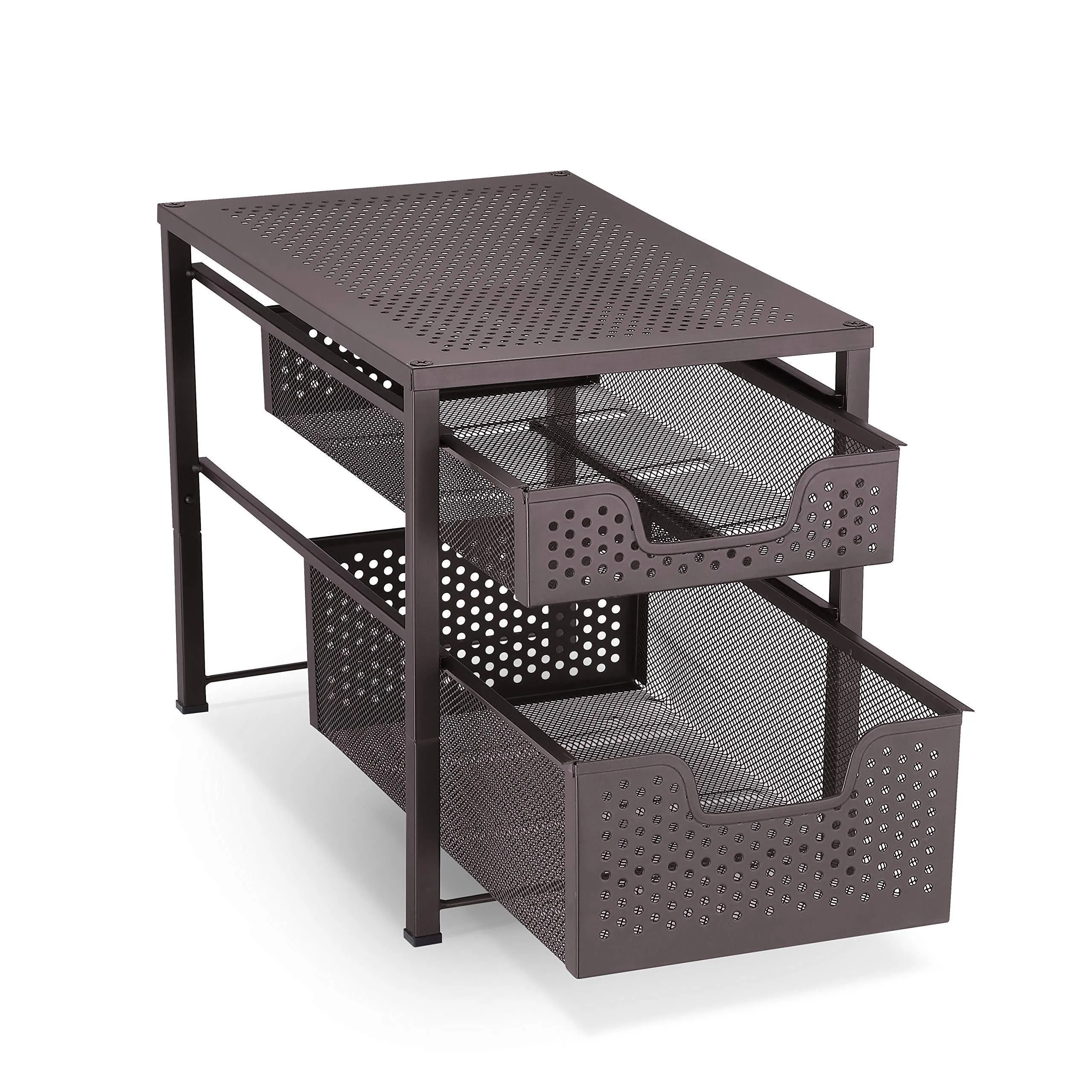 Simple Trending 2-Tier Under Sink Cabinet Organizer with Sliding Storage Drawer, Desktop Organizer for Kitchen Bathroom Office, Stackbale, Bronze