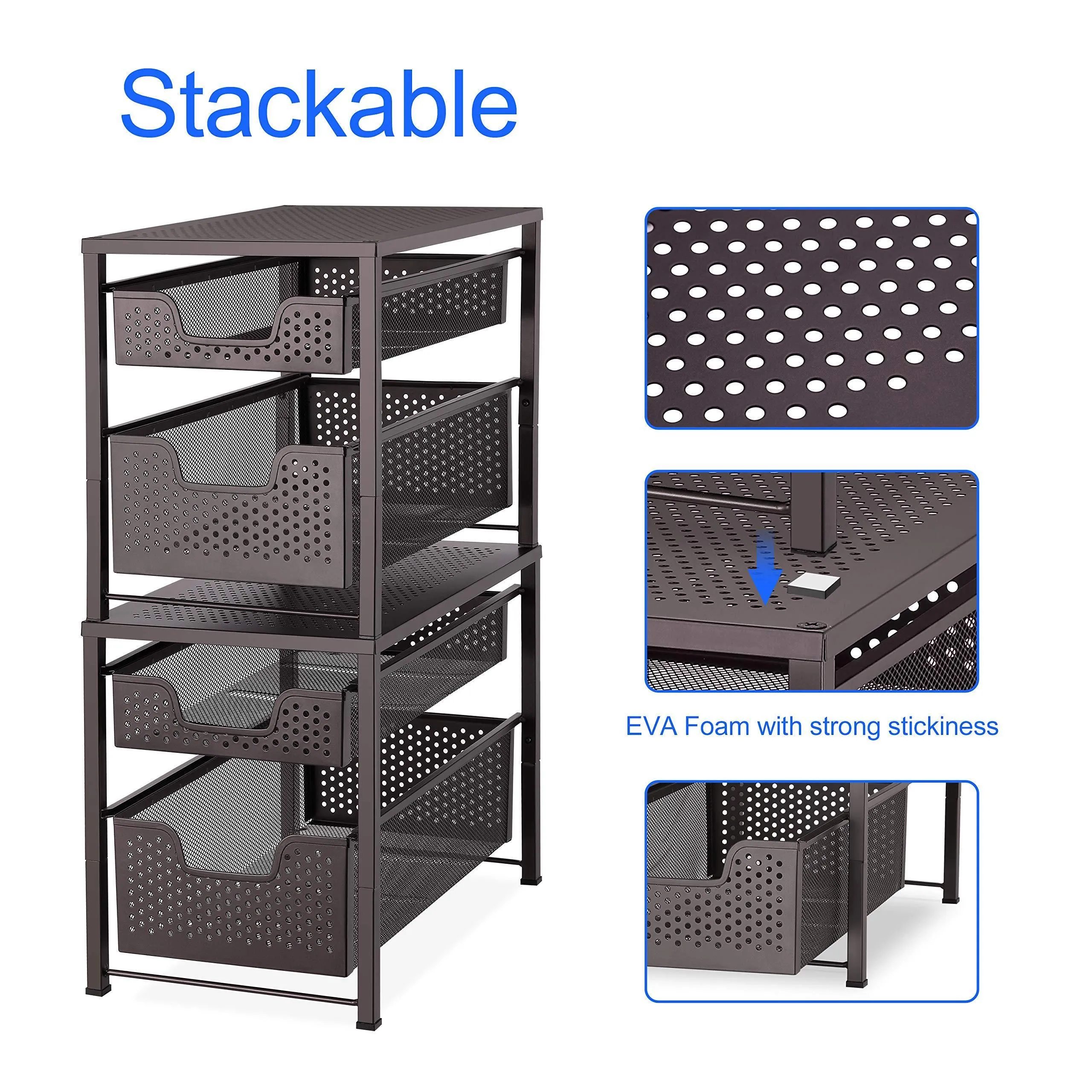 Simple Trending 2-Tier Under Sink Cabinet Organizer with Sliding Storage Drawer, Desktop Organizer for Kitchen Bathroom Office, Stackbale, Bronze