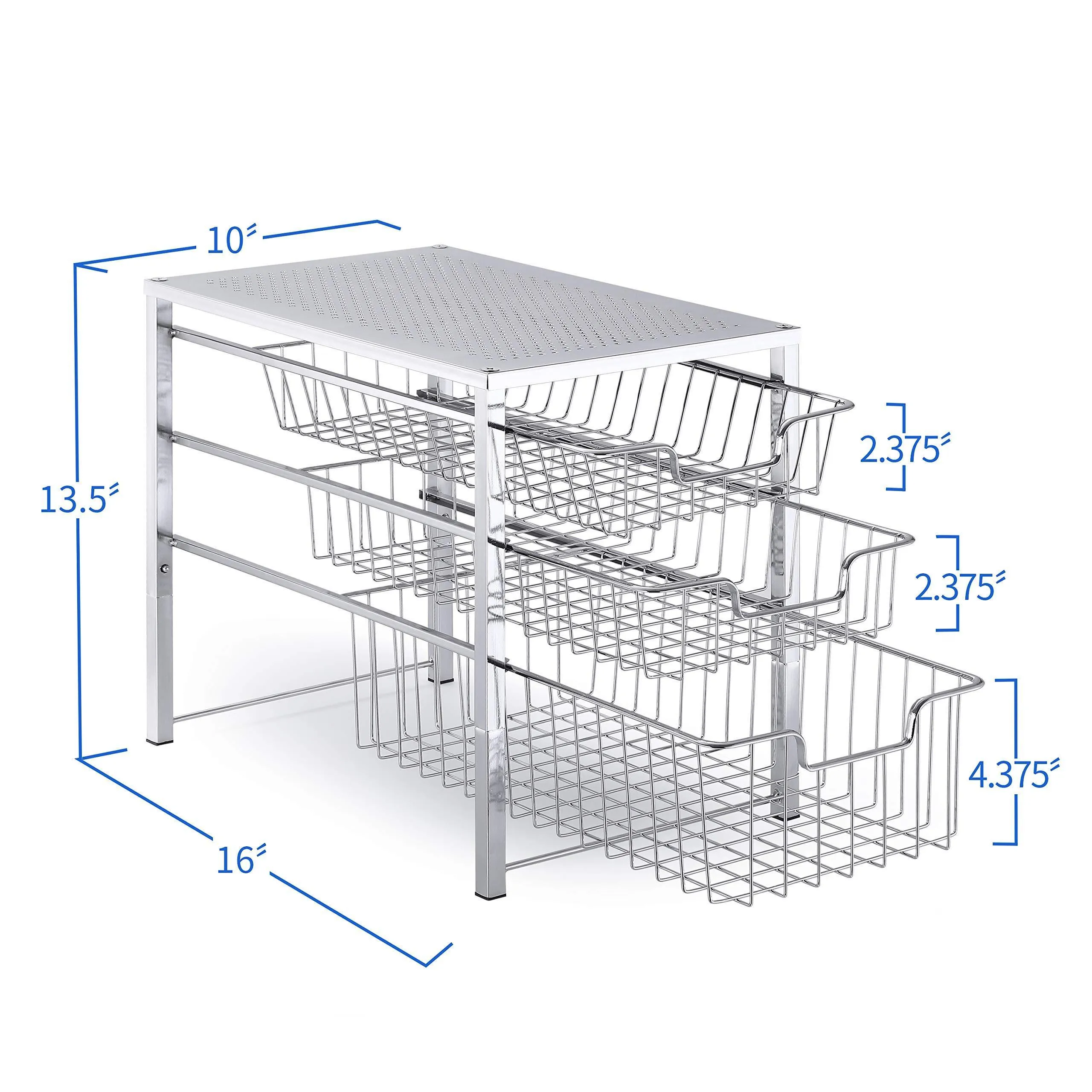 Simple Trending 3-Tier Under Sink Cabinet Organizer with Sliding Storage Drawer, Desktop Organizer for Kitchen Bathroom Office, Stackbale, Chrome