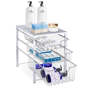 Simple Trending 3-Tier Under Sink Cabinet Organizer with Sliding Storage Drawer, Desktop Organizer for Kitchen Bathroom Office, Stackbale, Chrome