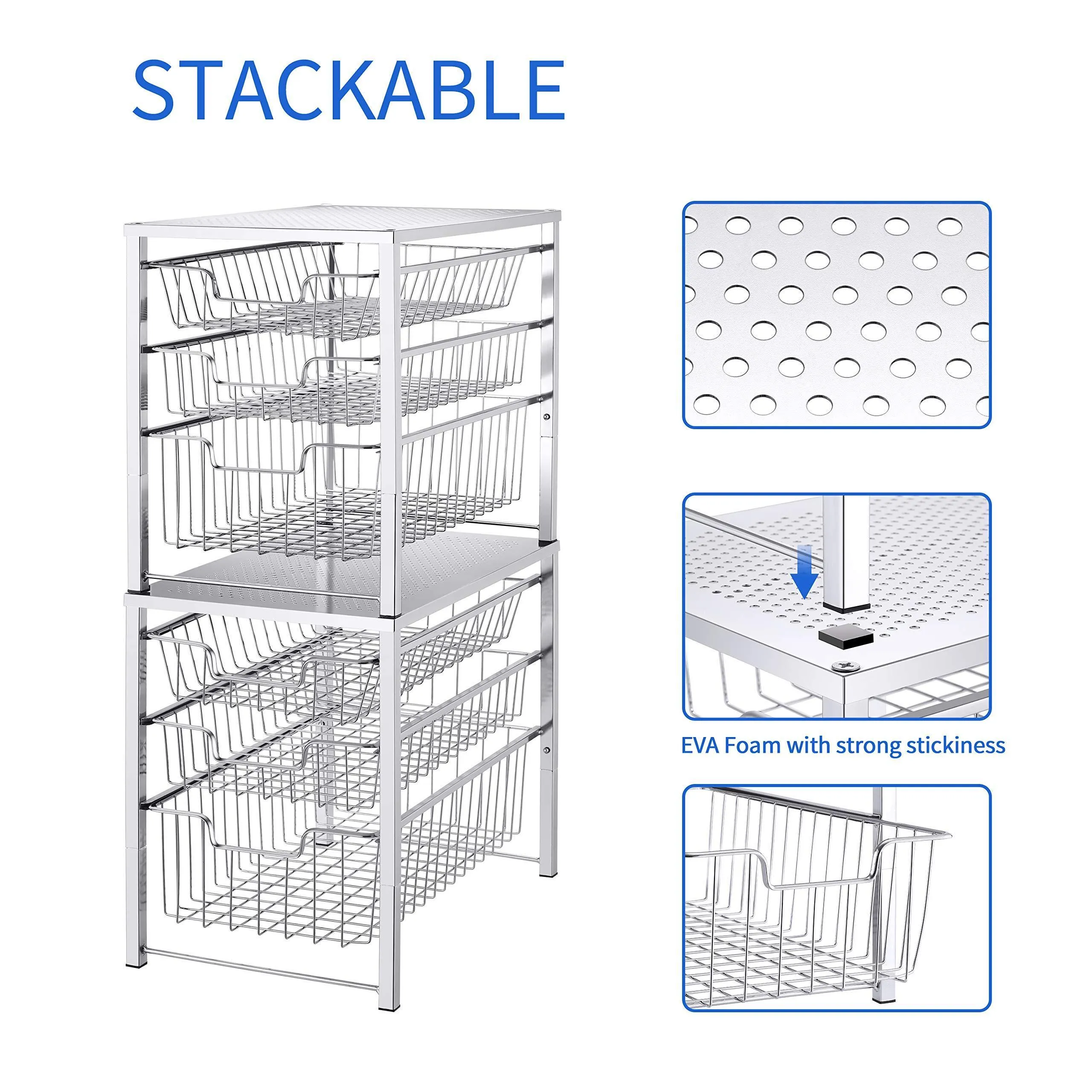 Simple Trending 3-Tier Under Sink Cabinet Organizer with Sliding Storage Drawer, Desktop Organizer for Kitchen Bathroom Office, Stackbale, Chrome