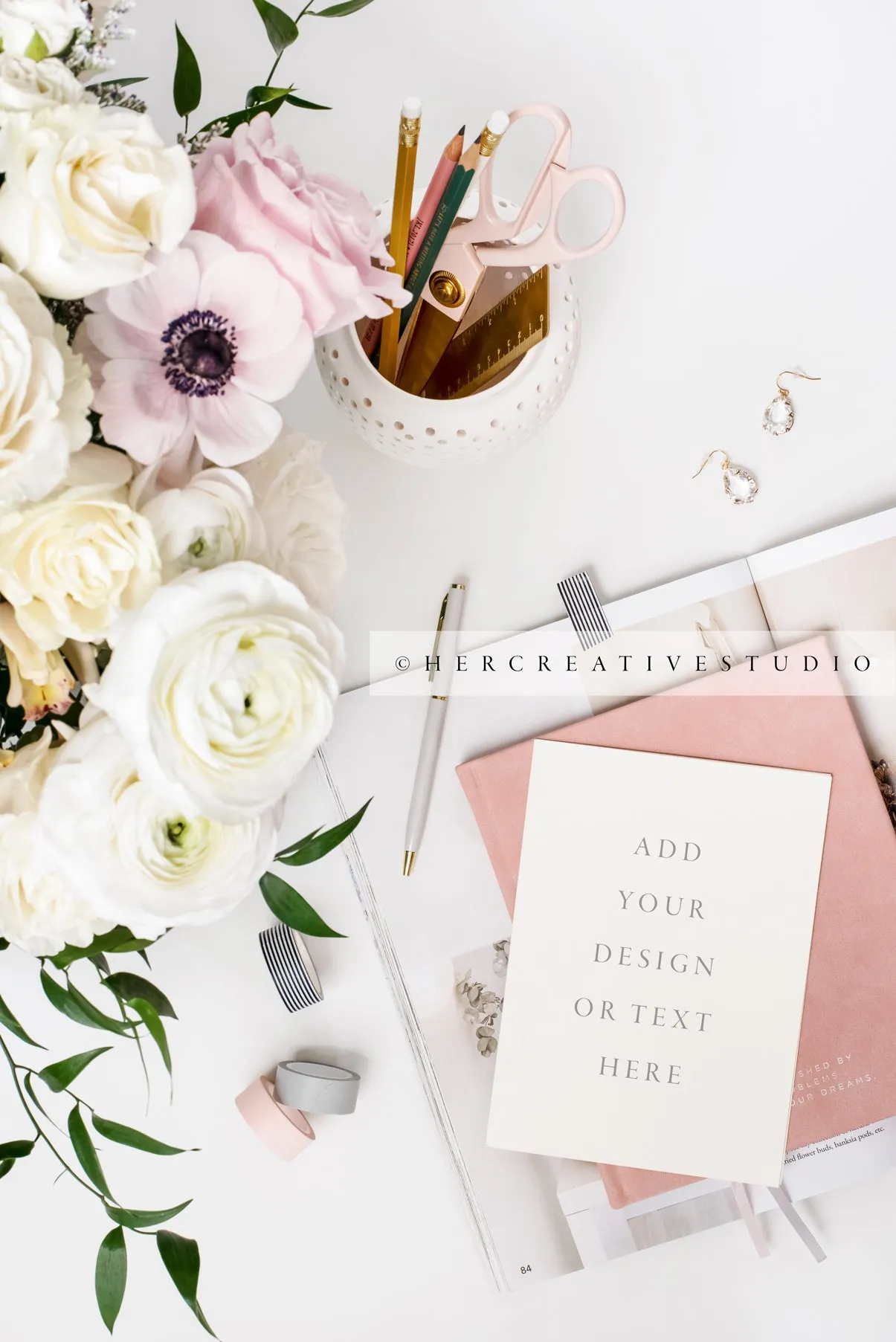 Stationery, Coffee & Pencils on Pretty Workspace, Styled Stock Image