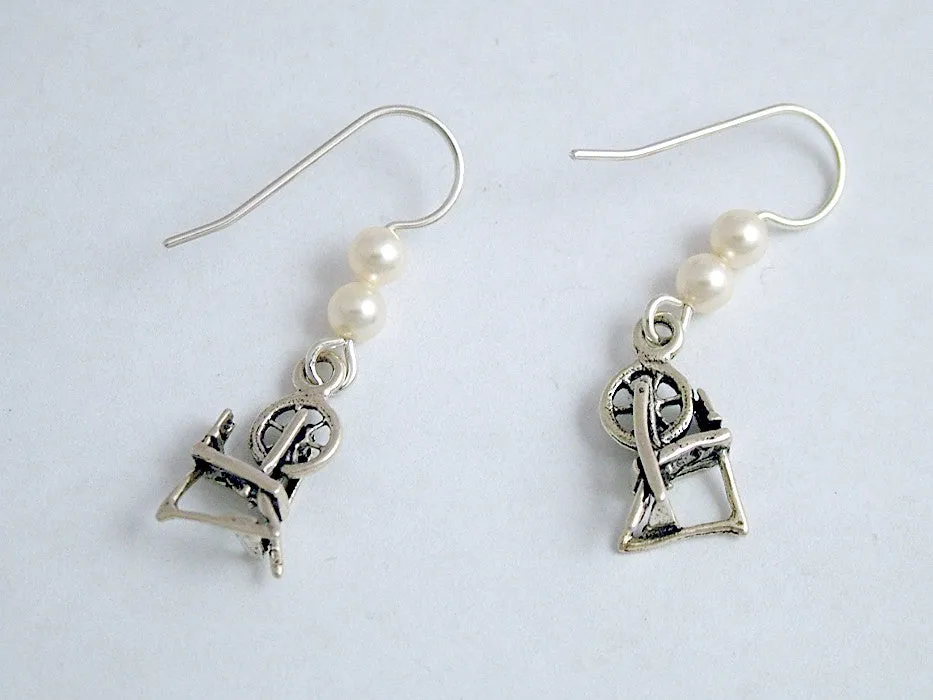 Sterling Silver Spinning Wheel dangle earrings-yarn arts, knit, spinner, wheels