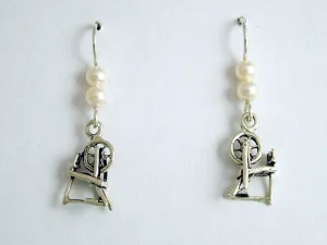 Sterling Silver Spinning Wheel dangle earrings-yarn arts, knit, spinner, wheels