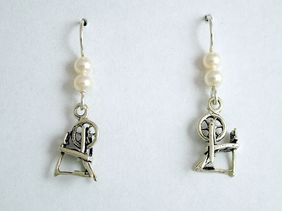 Sterling Silver Spinning Wheel dangle earrings-yarn arts, knit, spinner, wheels