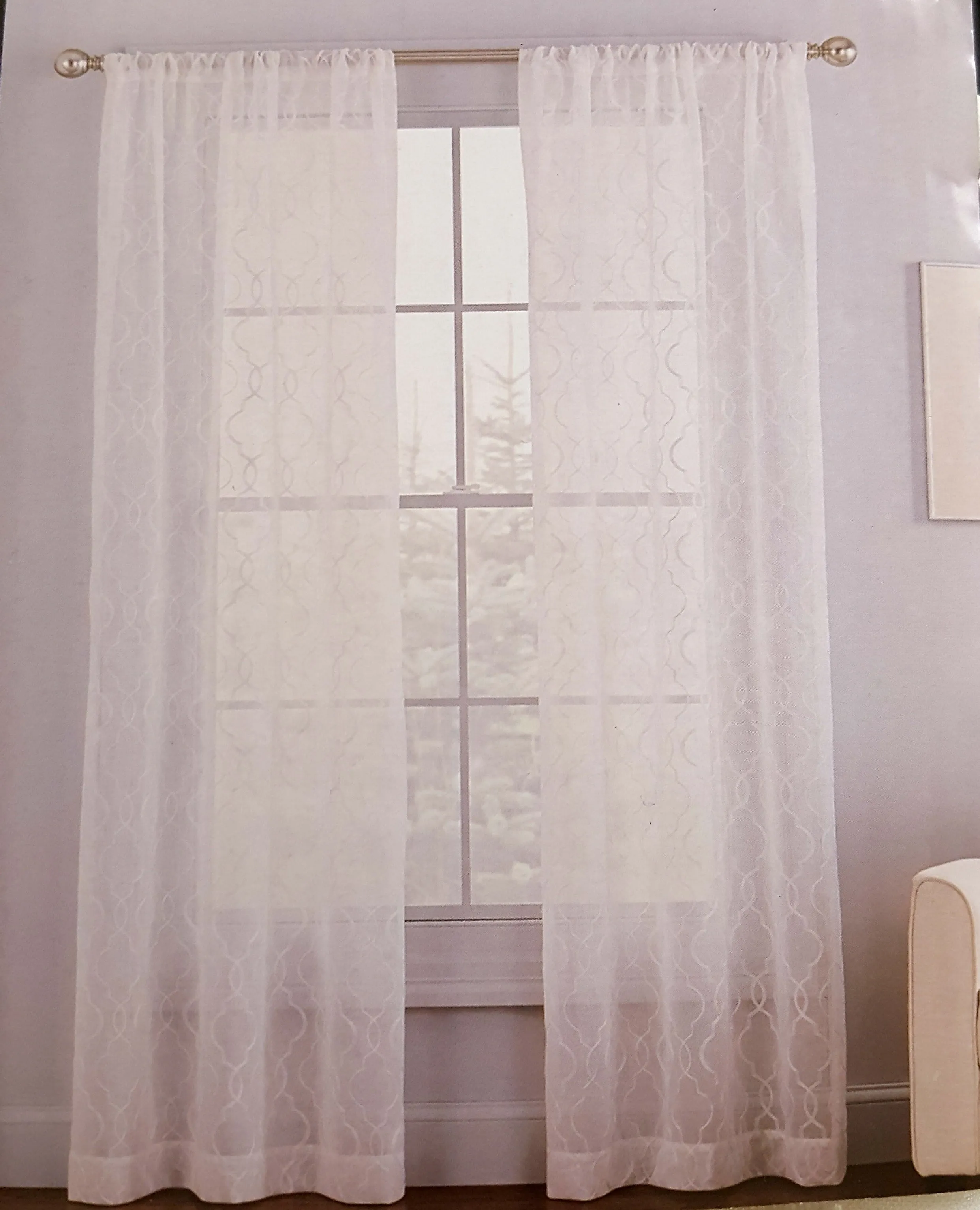 Style Decor Reese Rod Pocket Panel Pair Damask- White