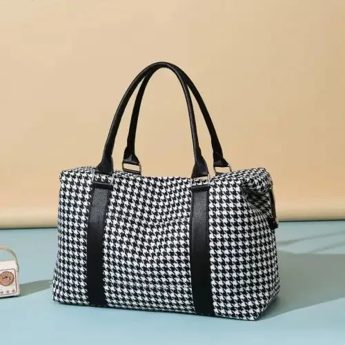 Stylish Houndstooth Canvas Travel Bag