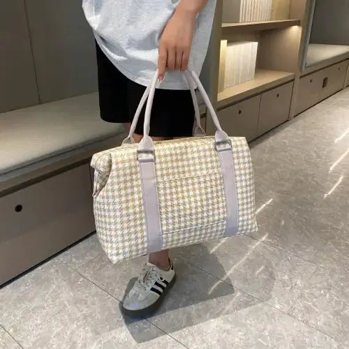 Stylish Houndstooth Canvas Travel Bag