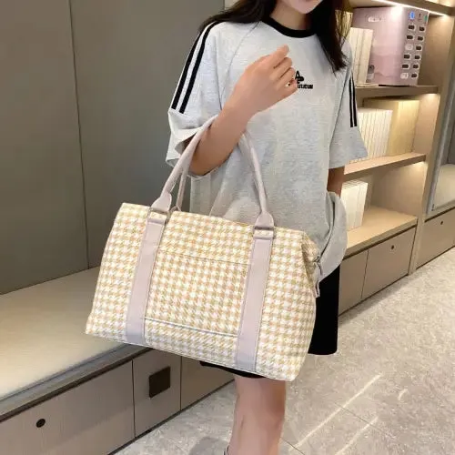 Stylish Houndstooth Canvas Travel Bag