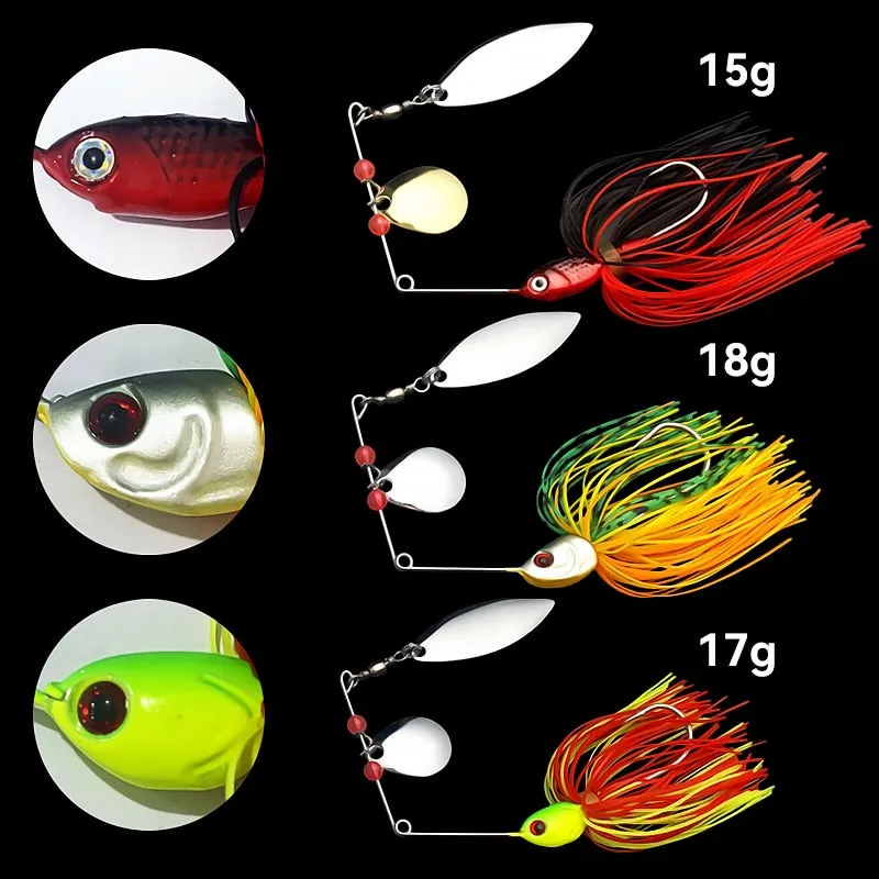 Swim Jig hook Fishing Lure Silicone Skirts Spinners bait Metal double Spoon 15/17/18g