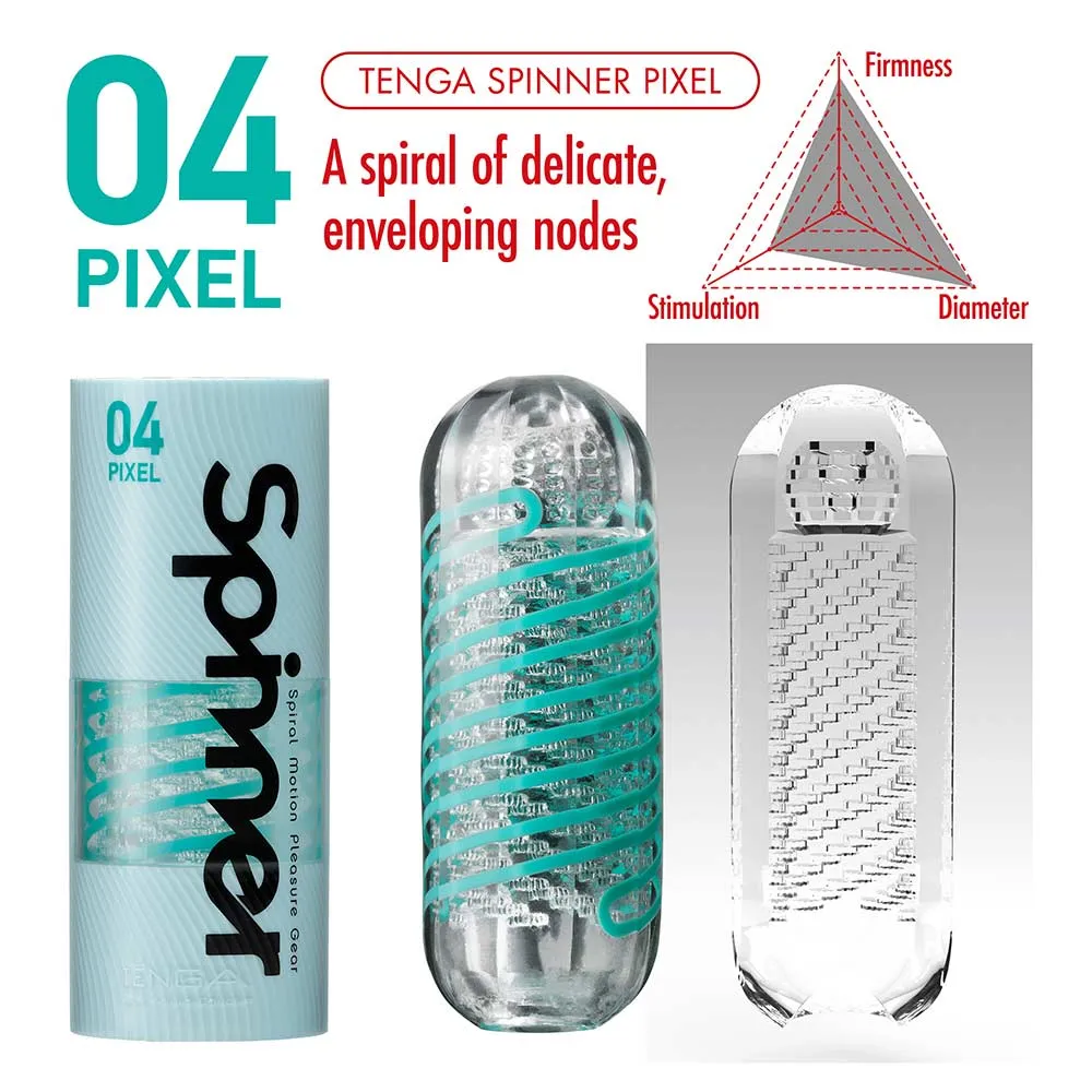 Tenga - Spinner Pixel Masturbator - Transparant/Turquoise