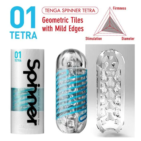 Tenga - Spinner Tetra Masturbator - Transparant/Turquoise