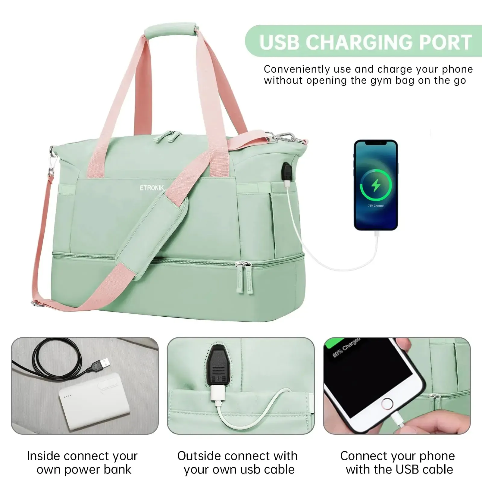 Travel Duffel with USB Port & Shoe Area