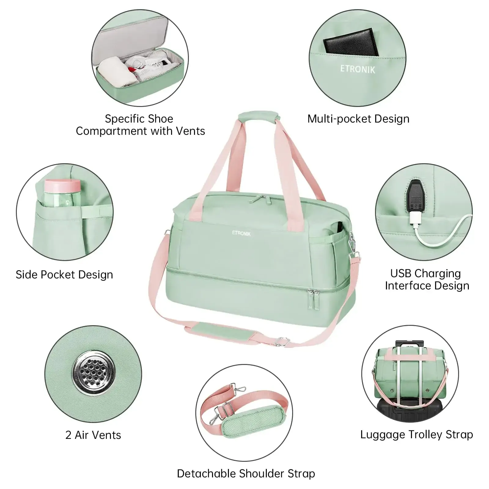 Travel Duffel with USB Port & Shoe Area