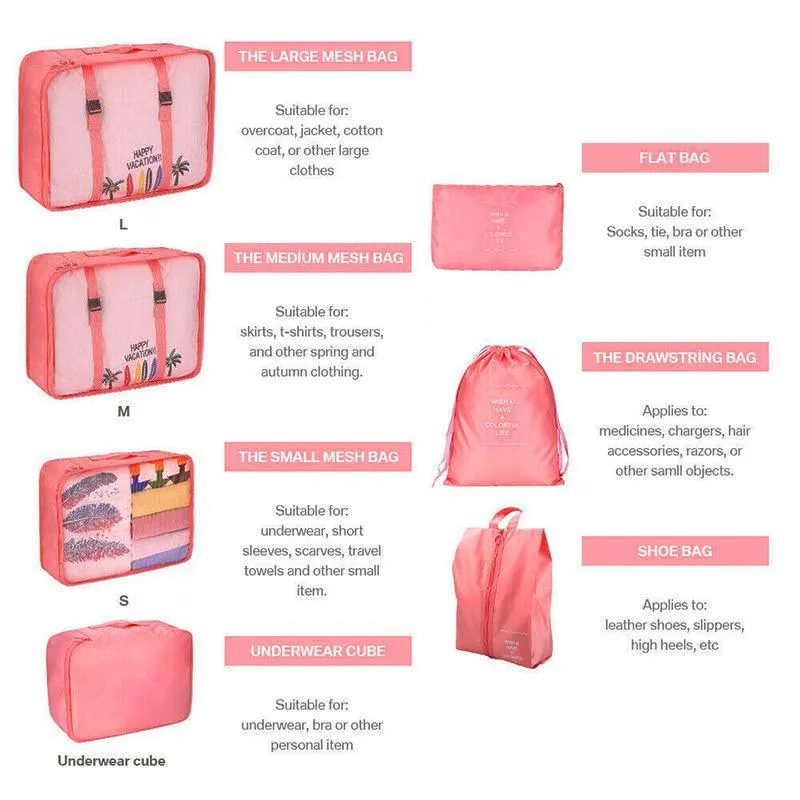 Travel Luggage Organiser Set 7PCS 6Colours Storage Bags