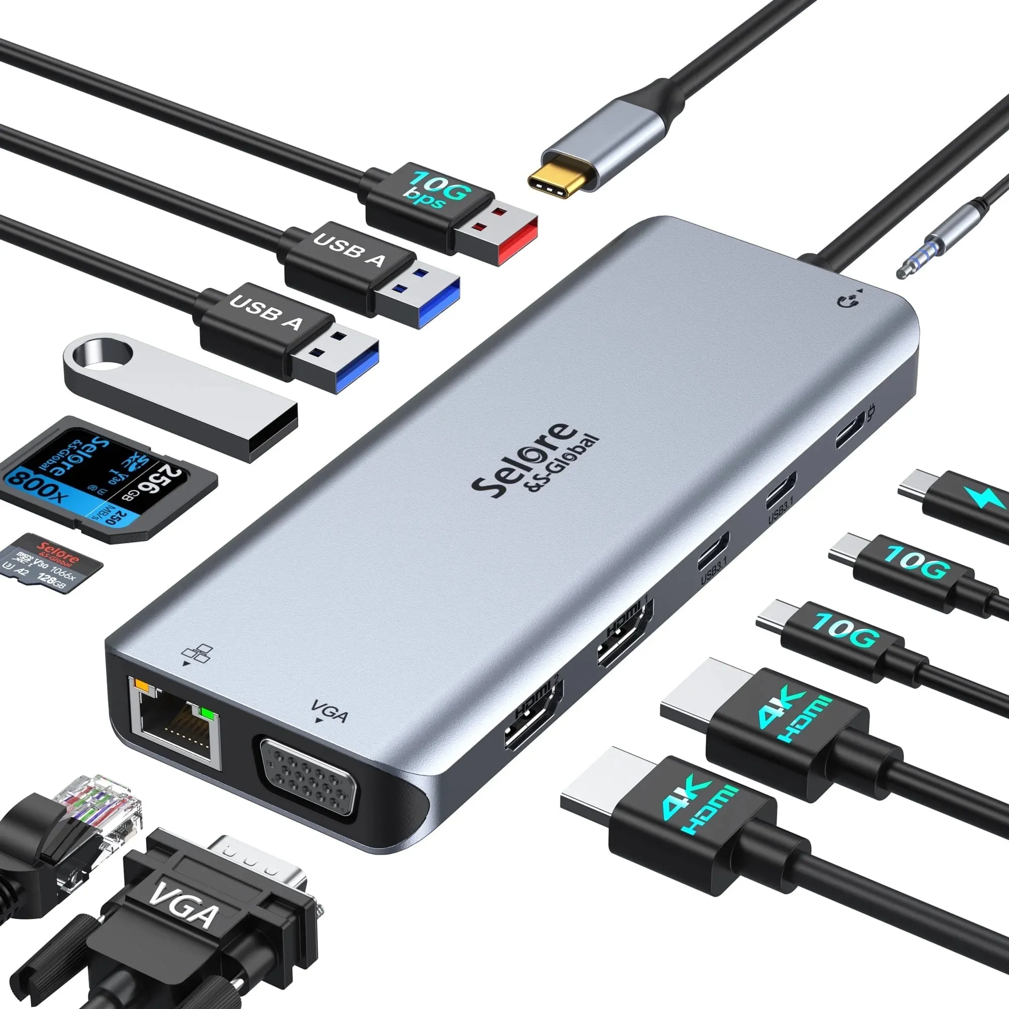 USB C Docking Station for Laptop Dual Monitors, Upgrade14 in 1 Triple Monitor Docking Station Display USB C Hub Dual HDMI Adapter Dongle Triple 4K Docking Station for Dell/Hp/Surface/Macbook
