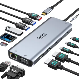 USB C Docking Station for Laptop Dual Monitors, Upgrade14 in 1 Triple Monitor Docking Station Display USB C Hub Dual HDMI Adapter Dongle Triple 4K Docking Station for Dell/Hp/Surface/Macbook