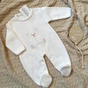 White Knitted Teddy All In One - UNISEX