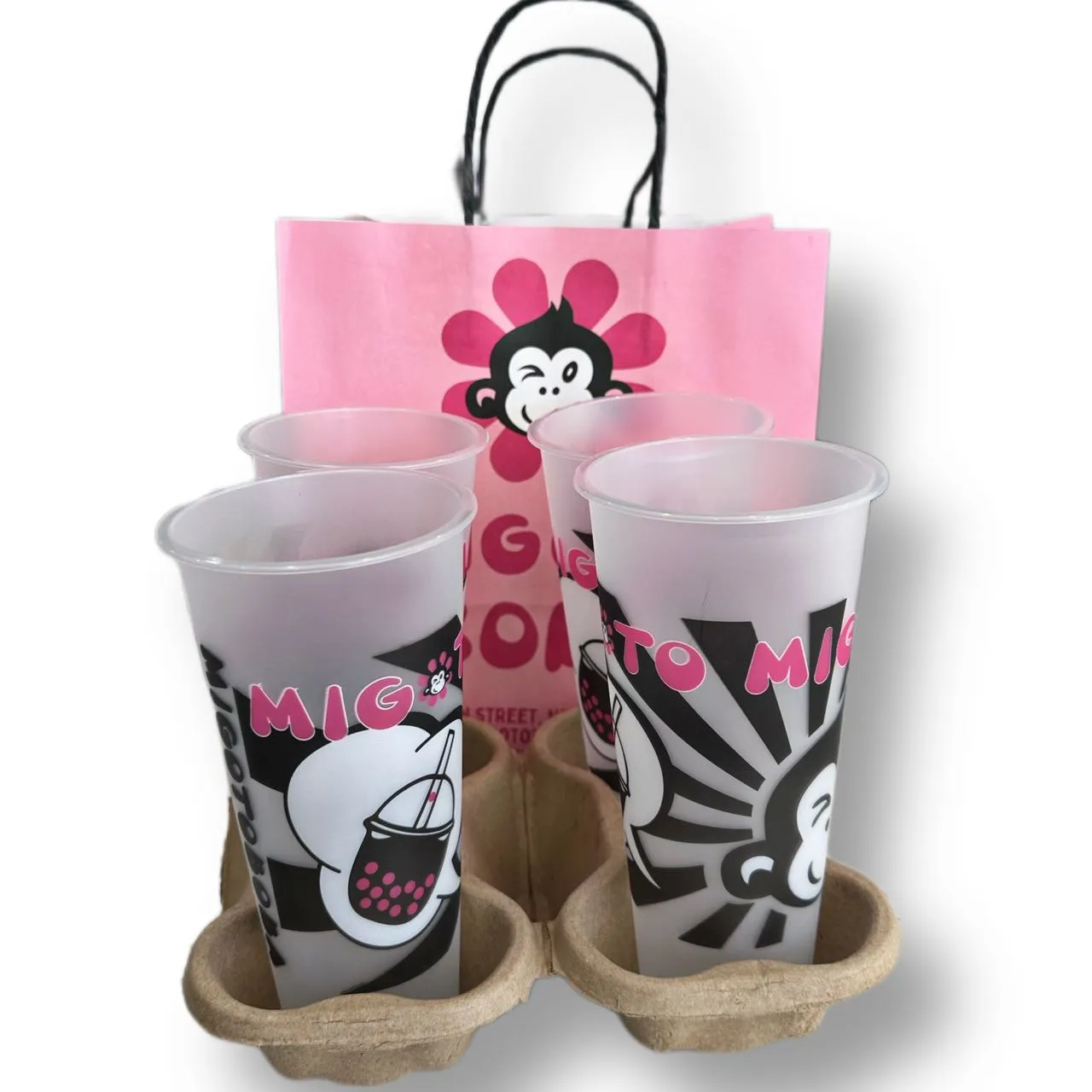 White Kraft Paper To Go Bags | Matching Drink Holders | Fully Customizable