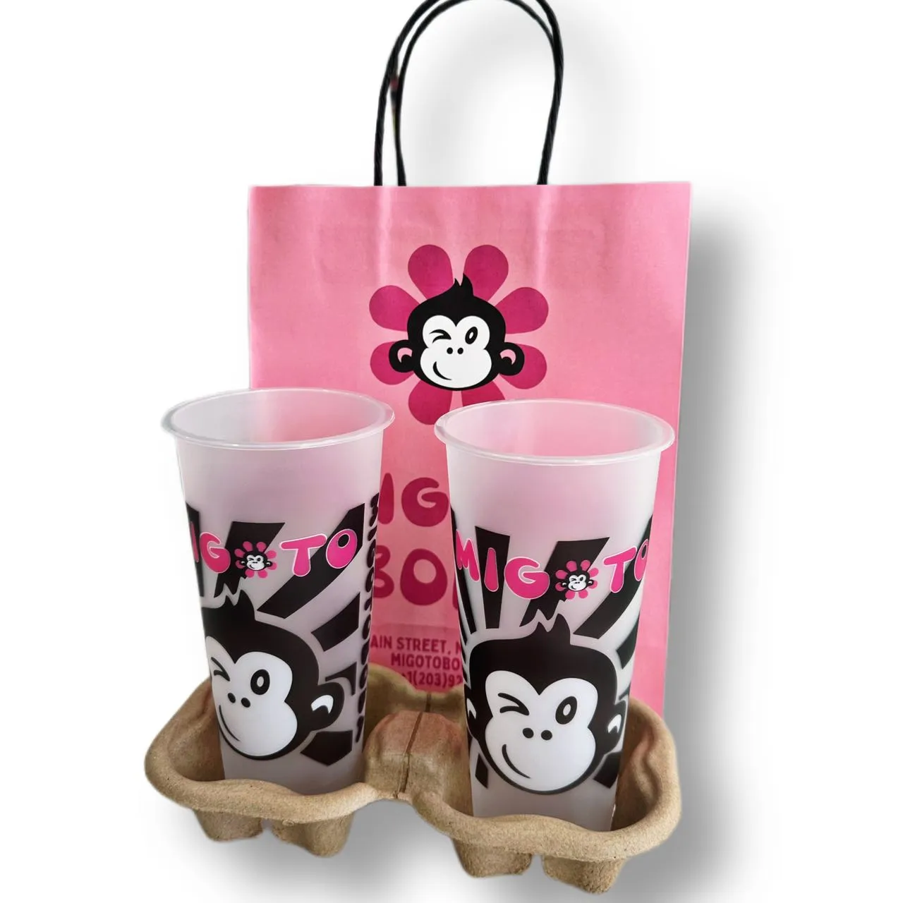 White Kraft Paper To Go Bags | Matching Drink Holders | Fully Customizable