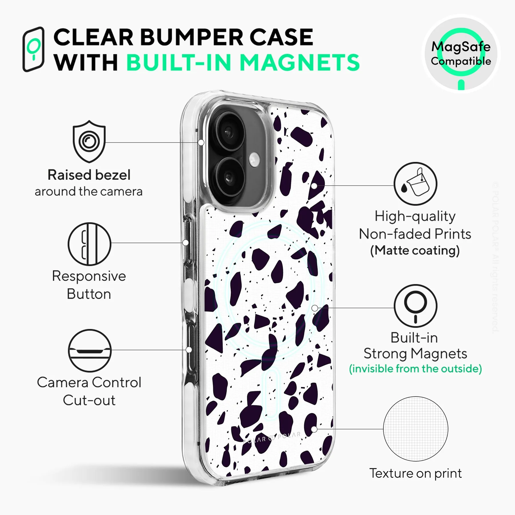 White Rocky Road Terrazzo - iPhone 16 Clear Bumper MagSafe Case