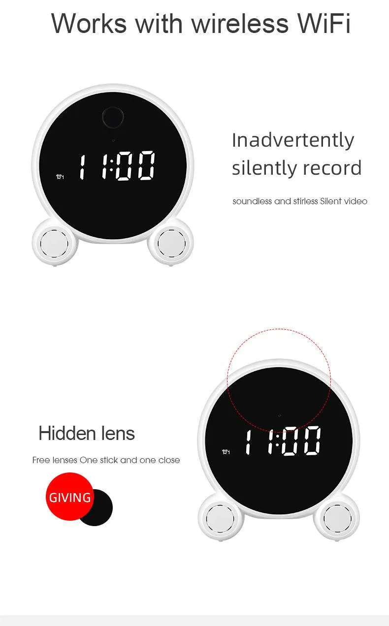 Wifi Alarm Clock Camera HD 1080P Night Vision Motion Detection Portable Home Security Surveillance Wifi Clock IP Camera
